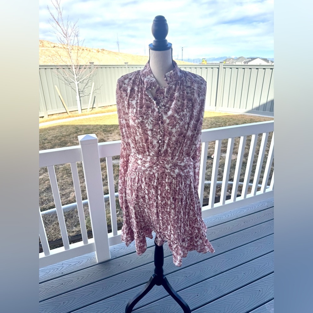Ivy City Co XL Dusty Rose Floral Pleated Mini Dress Romantic